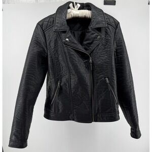 New Look Moto Jacket Faux Leather Black Biker Zip Womens L Edgy Y2K Streetwear